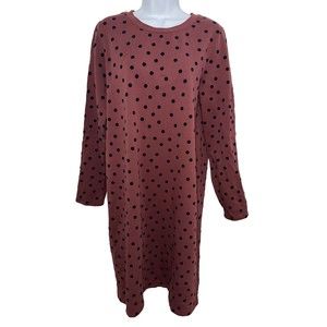 Boden Maroon Burgundy Polka Dot Long Sleeve Sweatshirt Dress Women Size 10L